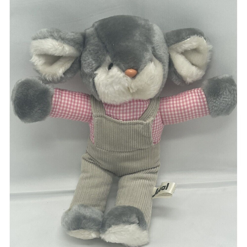 VTG Joual Gray Farm Overalls Mouse 9” Plush Made In France Stuffed Animal Rare